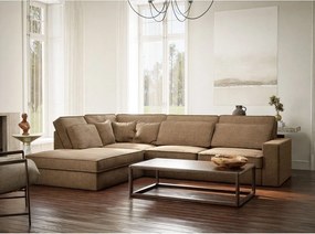 Colțar maro deschis cu tapițerie din chenille (cu colț pe partea stângă/în formă de ”L”) Kirou – Maison de Rêve