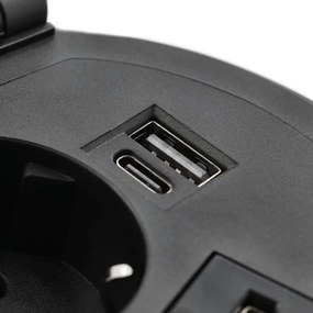 Priza incorporabila in blat Charger Plus GTV, incarcator wireless 5W, 1 priza Schuko, USB A + C, HDMI, RJ45, negru, D:80 mm Aluminiu  plastic,