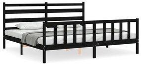 3192060 vidaXL Cadru pat cu tăblie 200x200 cm, negru, lemn masiv