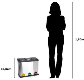 Coș de gunoi argintiu mat pentru reciclare/cu pedală 3x8 l din oțel Tri Selectif – MSV