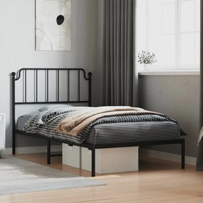373882 vidaXL Cadru de pat din metal cu tăblie, negru, 100x200 cm