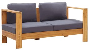 Set mobilier gradina cu perne, 4 piese, gri, lemn masiv acacia Gri, 4, Canapea cu 2 locuri + 2x fotoliu + masa