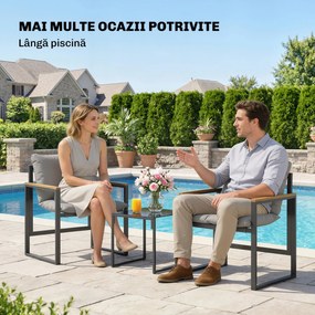 Outsunny Set Bistro pentru 2 Persoane, Set din 3 Piese pentru Grădină cu Cadrul din Metal și Perne Groase | Aosom Romania