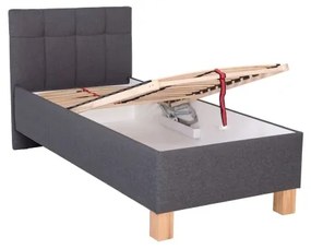 Pat tapițat MARIA ONE, 90 x 200 cm, gri, cu spațiu de depozitare, fără saltea
