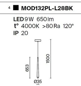 Pendul LED design modern Cascade negru 6,5cm