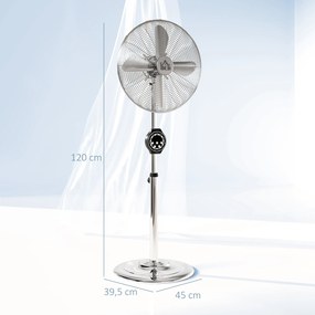 HOMCOM Ventilator pe picior cu înălțime reglabilă 120-135 cm, oscilație 75°, temporizator 7,5H, telecomandă, mod somn, argintiu | Aosom Romania