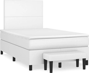 vidaXL Pat box spring cu saltea, alb, 120x200 cm, piele ecologică