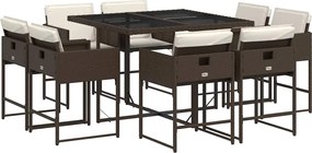 vidaXL Set mobilier de grădină cu perne, 9 piese, maro, poliratan