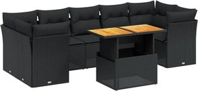 vidaXL Set mobilier de grădină cu perne, 8 piese, negru, poliratan