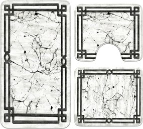Set covoare baie antiderapante, 3 piese, design marmura cu rama decorativa