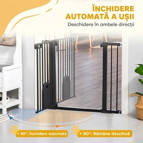 PawHut Barieră Reglabilă pentru Câini cu Ușă Mică, Montare prin Presiune și Închidere Automată, 75-103x76 cm, Negru | Aosom Romania