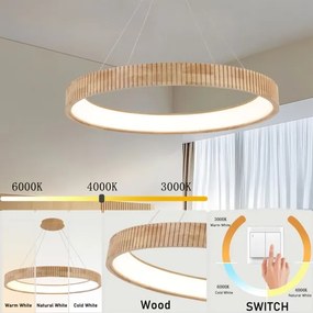 Brilagi - Lustră LED FALCON WOOD MODERN, suspendată pe cablu, LED/60W/230V, Ø 80 cm, lemn