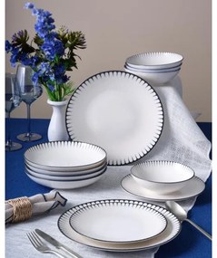 Set veselă 24 piese, porțelan, alb/negru