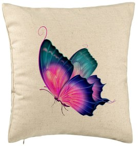 Perna Decorativa, Model Fluture Multicolor, 40x40 cm, Bej, Husa Detasabila, Burduf