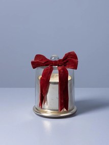 Lumânare în vas din sticlă argintie cu detalii aurii, cupolă transparentă și fundă din catifea bordo, finisaj antichizat, 15.5 x 11 cm, „Céleste”
