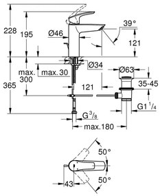 Baterie lavoar monocomanda Grohe Eurosmart fara ventil, marime M, negru mat