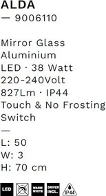 Oglinda cu iluminat LED pentru baie IP44 ALDA 50x70cm