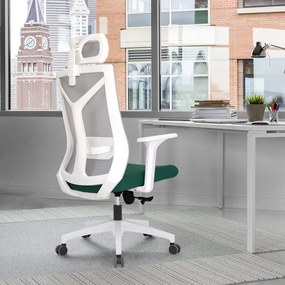 Scaun ergonomic Tabor-H, spatar Mesh, sezut textil, Gri/Verde