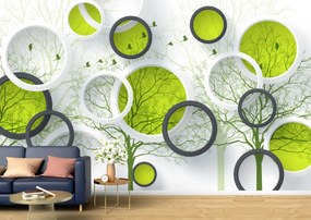 Tapet Premium Canvas - Cercuri colorate si pomi abstract 3d