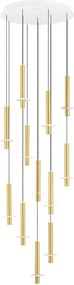 Lustra cu 12 Pendule tub subtire aluminiu auriu si alabastru LED NOEMI