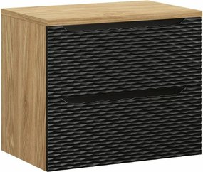 Set dulap baza suspendat 70 cm cu blat Comad Ocean stejar uleiat si negru mat