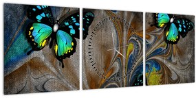 Tablou - Fluturi strălucitori în imagine (cu ceas) (90x30 cm)