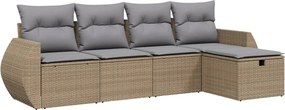 vidaXL Set canapele de grădină, 5 piese, cu perne, bej, poliratan