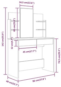 Set masuta de toaleta, stejar sonoma, 96x40x142 cm Stejar sonoma