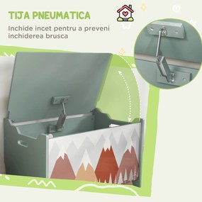 Cufăr de jucării pentru copii ZONEKIZ, ladă din lemn MDF cu capac și balama de siguranță, 60x37x39cm, de culoare verde