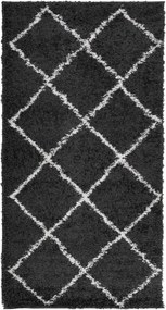 vidaXL Covor pufos "PAMPLONA" fire înalte negru/crem modern 80x150 cm