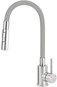 Baterie pentru chiuveta bucatarie, gri, cap mixer, pipa flexibila, 2 tipuri de jet, Deante Luno Gri