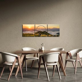 Tablou cu munți în apus de soare (cu ceas) (90x30 cm)
