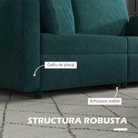 Canapea clasică cu 3 locuri cu scaun capitonat și arcuri, canapea din catifea pentru living și birou cu perne, 178x82x85cm verde HOMCOM | Aosom RO