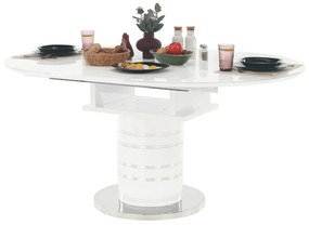 Masă dining extensibilă, alb extra lucios HG, diametru 120 cm, ZAMON