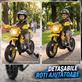 Moto Cross Electric pentru Copii HOMCOM cu Role, Galben | Aosom Romania