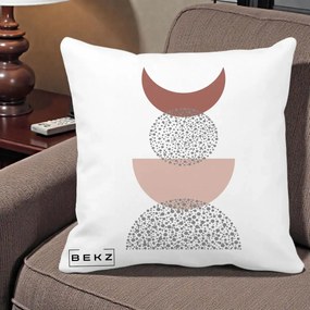 Perna Decorativa Boho Luna Plina si Forme Punctate, 40x40 cm, Alba Mata, Husa Detasabila, Perna Inclusa, BEKZ®