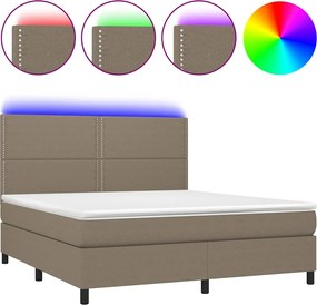 vidaXL Pat cu arcuri, saltea și LED, gri taupe, 180x200 cm, textil