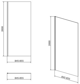 Perete lateral fix 90x200 cm Cersanit Crea profil crom 900x2000 mm
