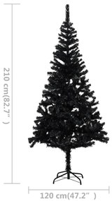 Set brad Craciun artificial cu LED-urigloburi negru 210 cm PVC Negru si auriu, 210 x 120 cm, 1