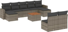 vidaXL Set mobilier de grădină cu perne, 10 piese, gri, poliratan
