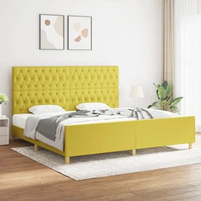 Cadru de pat cu tablie, verde, 200x200 cm, textil Verde, 200 x 200 cm, Design cu nasturi