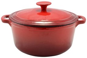 Oală din fontă emailată cu capac 20 cm, 2.2L – Perfect Home 10565, roșie, cu retenție ridicată a căldurii, ideală pentru supe sau reîncălzire