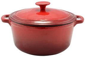 Oală din fontă emailată cu capac 20 cm, 2.2L – Perfect Home 10565, roșie, cu retenție ridicată a căldurii, ideală pentru supe sau reîncălzire