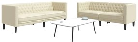 vidaXL Set canapele Chesterfield cu 2 locuri, crem, piele eco.