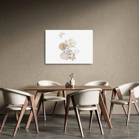 Tablou pe sticlă - Flori bej cu fluture N⁰1 (70x50 cm)