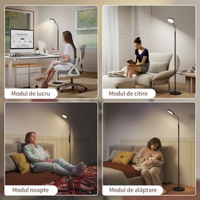 HOMCOM Lampă de Podea LED cu Telecomandă, Cap Rotativ, Reglare Luminozitate și Temperatură, Negru | Aosom Romania