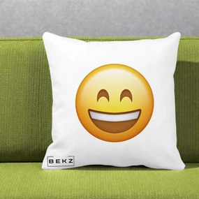 Perna Decorativa Emoji Zambet Mare, 40x40 cm, Alba Mata, Husa Detasabila, Perna Inclusa, BEKZ®
