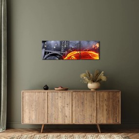 Tablou cu mașina în flăcărată (cu ceas) (90x30 cm)