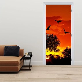 Fototapet pentru ușă - Păsări la apus de soare (95x205cm)