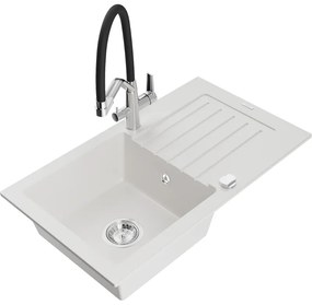 Mexen Pablo chiuvetă de granit cu 1 compartiment cu scurgător și baterie de bucătărie Duo, alb - 6510-20-671701-07